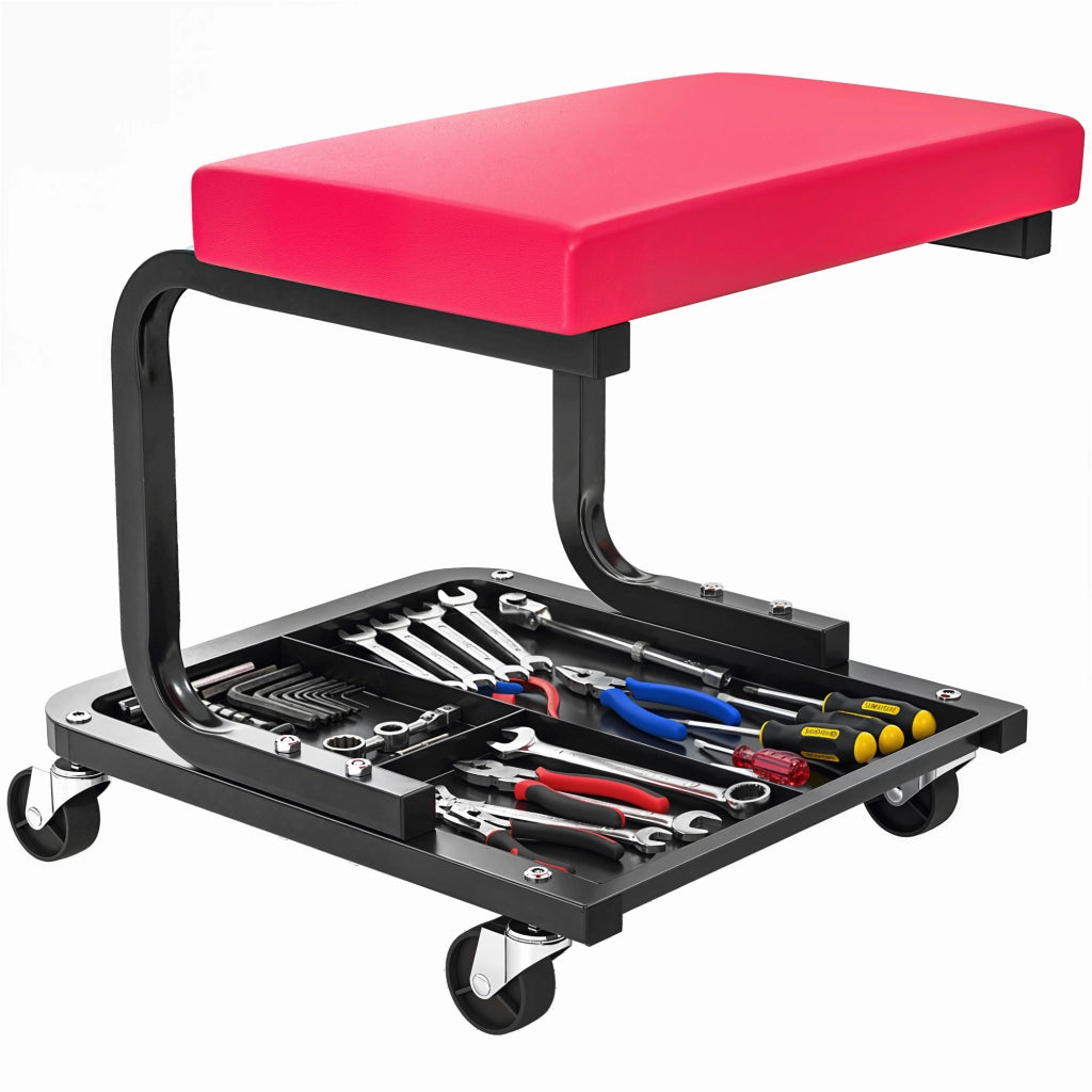 Sgabello da officio mobile con ruote e ripiano ¨C Minimal ¨C 36.5x33.5x35 cm rosso