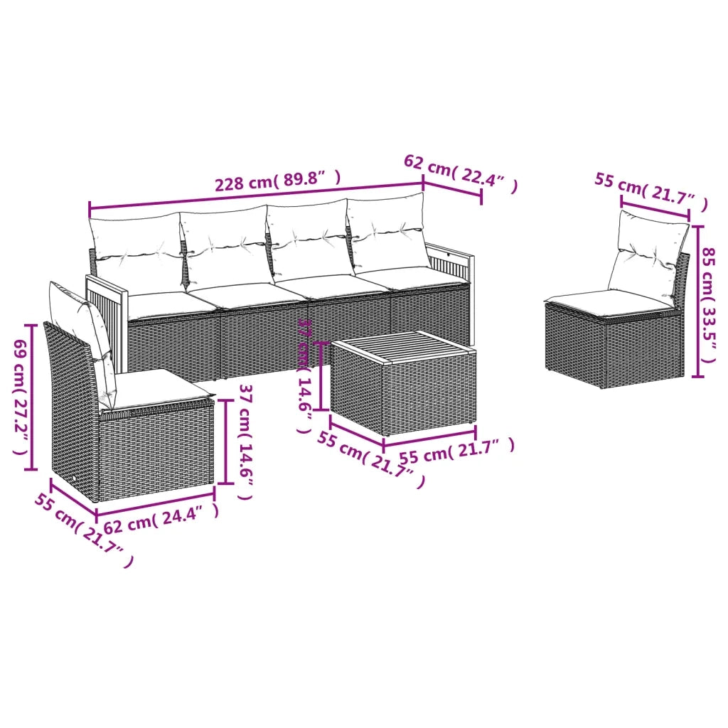 Set Divani da Giardino 7 pz con Cuscini Beige in Polyrattan 3227549