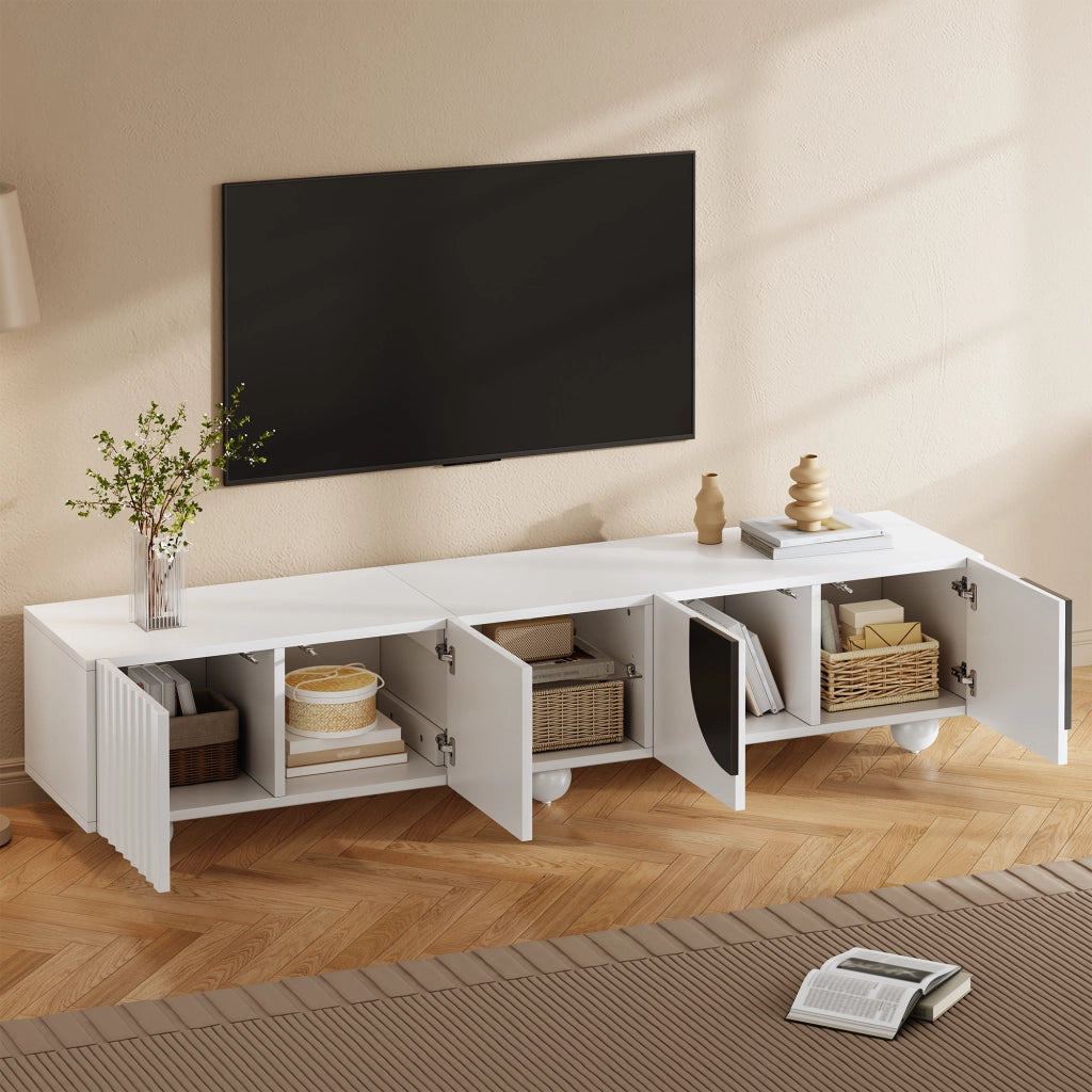 Cassettiera per TV bianca in MDF e truciolare; lunghezza 180 cm