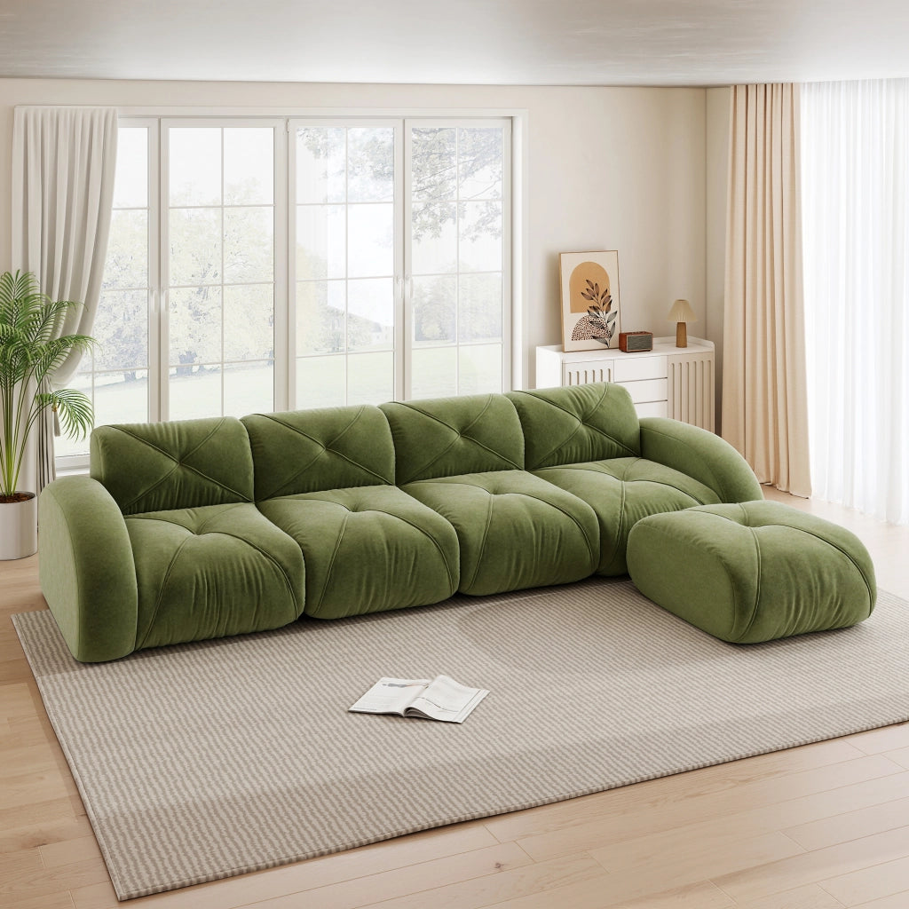 Divano Angolare Modulare 4 Posti con Poggiapiedi ¨C MINIMAL ¨C Verde
