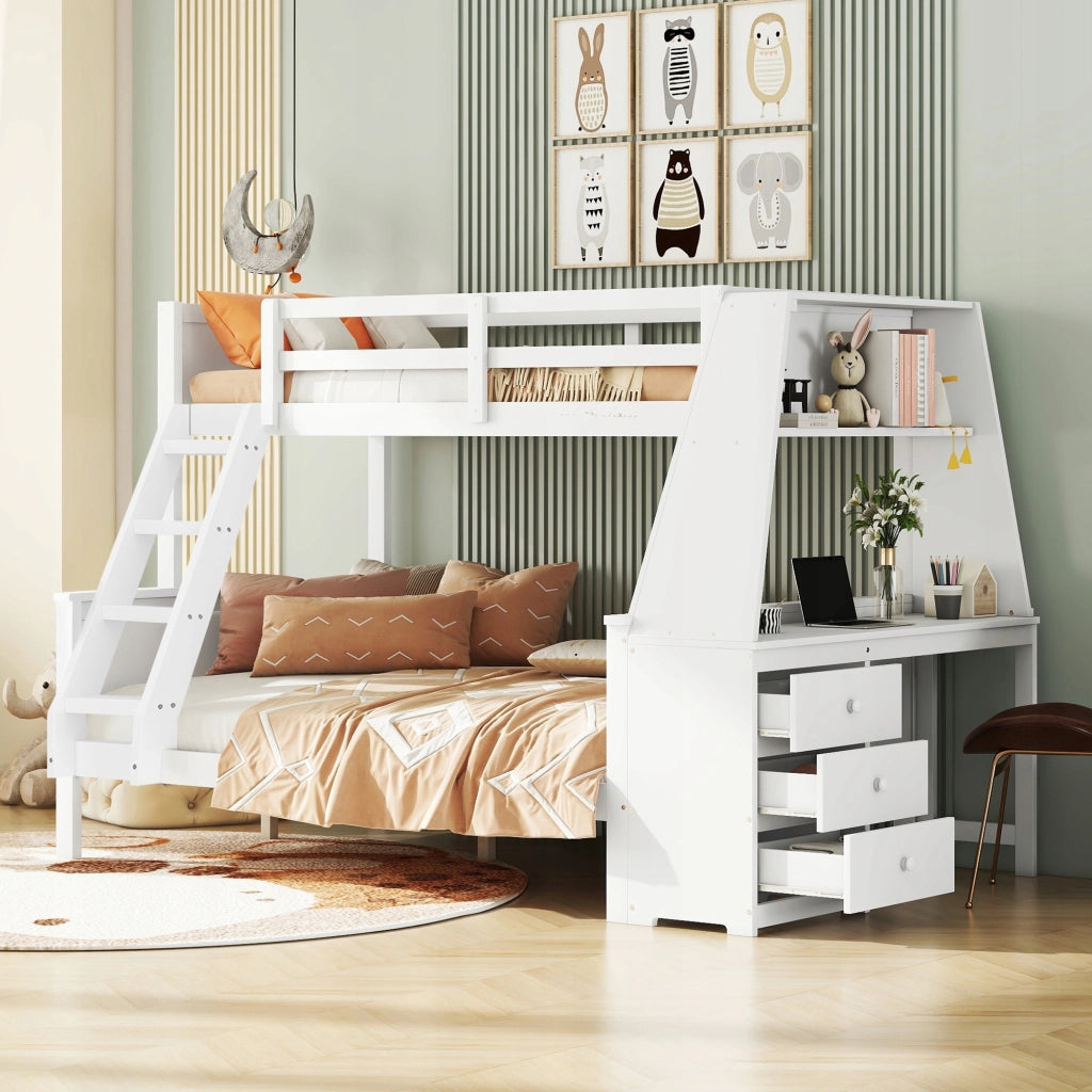 Letto a castello 90x200+140x200 con scrivania - Xylo - Bianco
