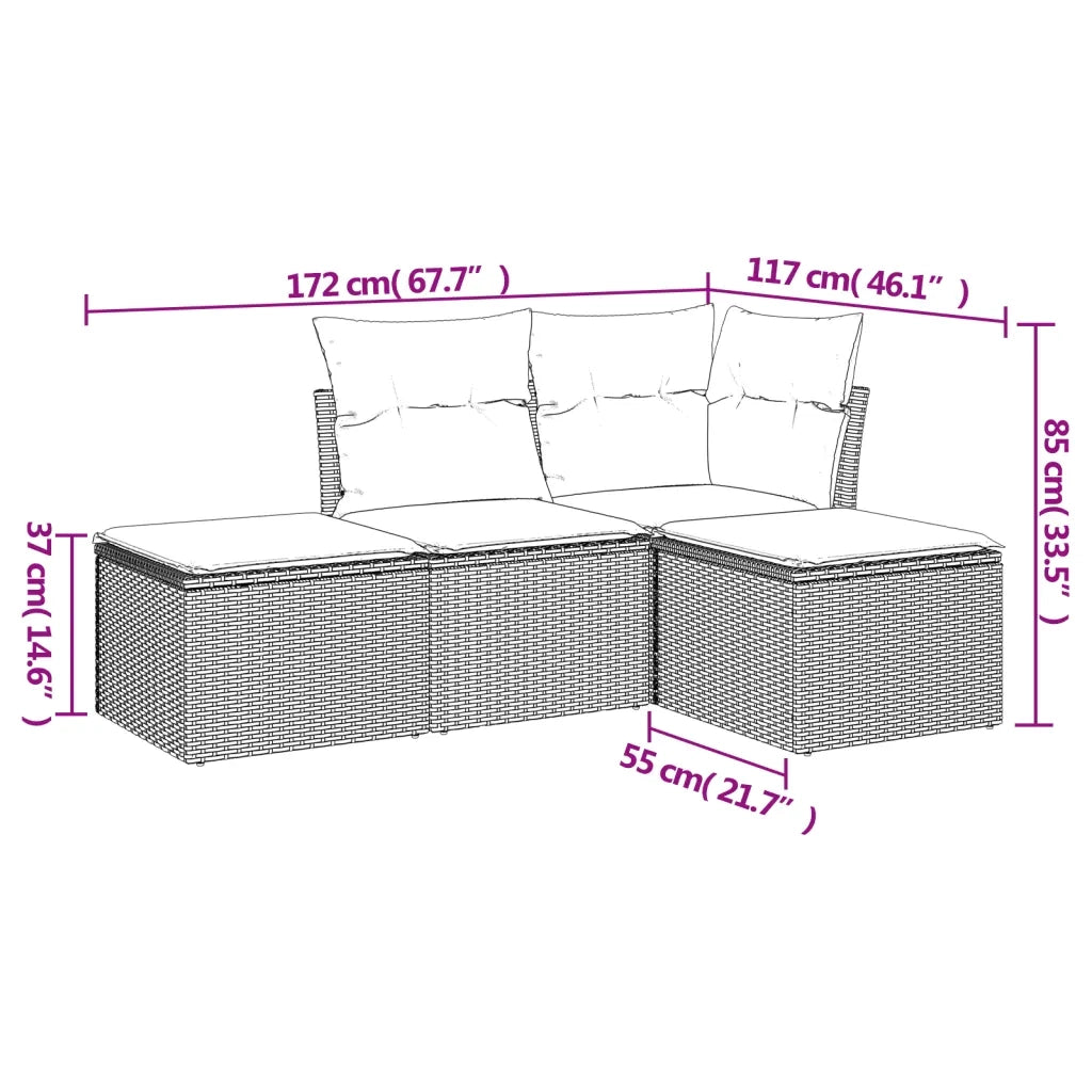 Set Divani da Giardino 4 pz con Cuscini Nero in Polyrattan 3249315