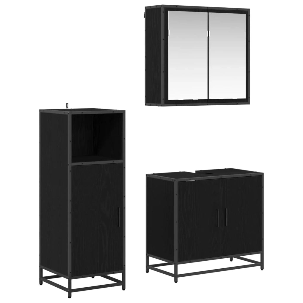 Set di mobili per il bagno 3 pcs Rovere Nero Legno multistrato 3402368