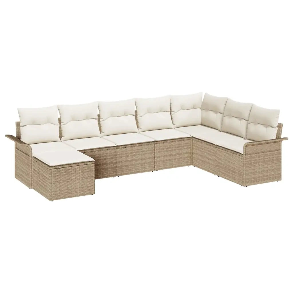 Set Divano da Giardino con cuscino 8 pcs Beige polyrattan