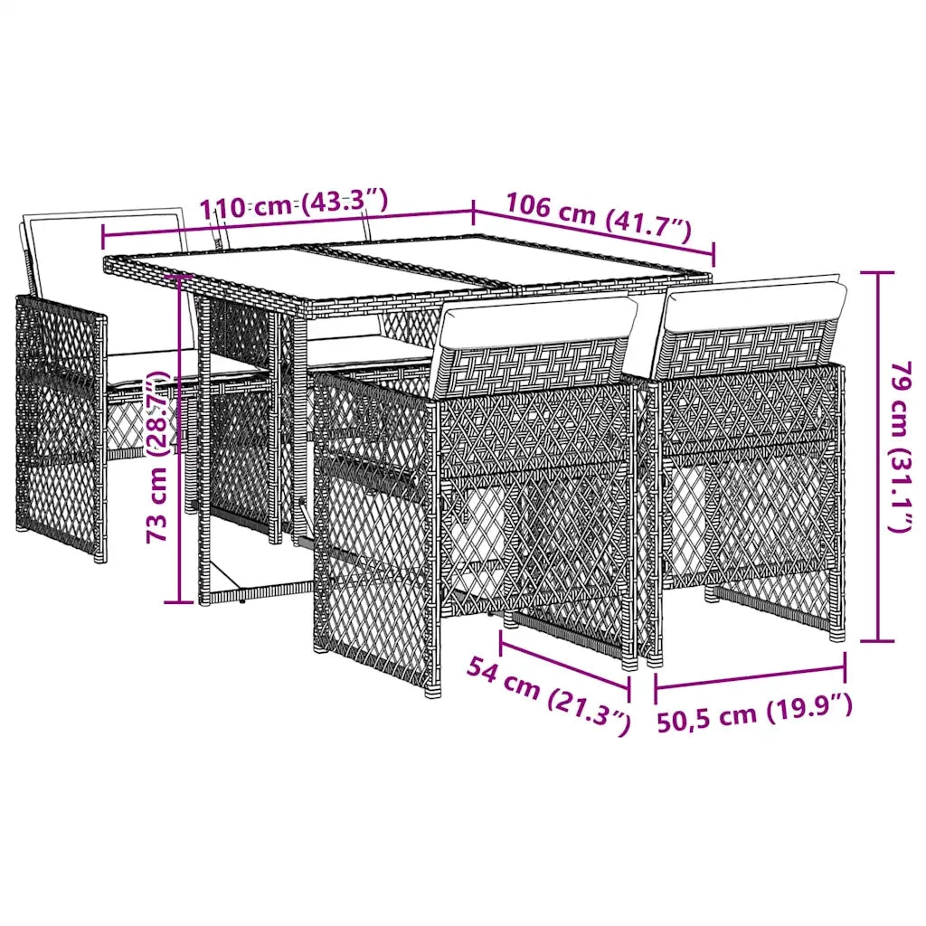 Set da Pranzo da Giardino 5 pz con Cuscini Beige in Polyrattan 3210724