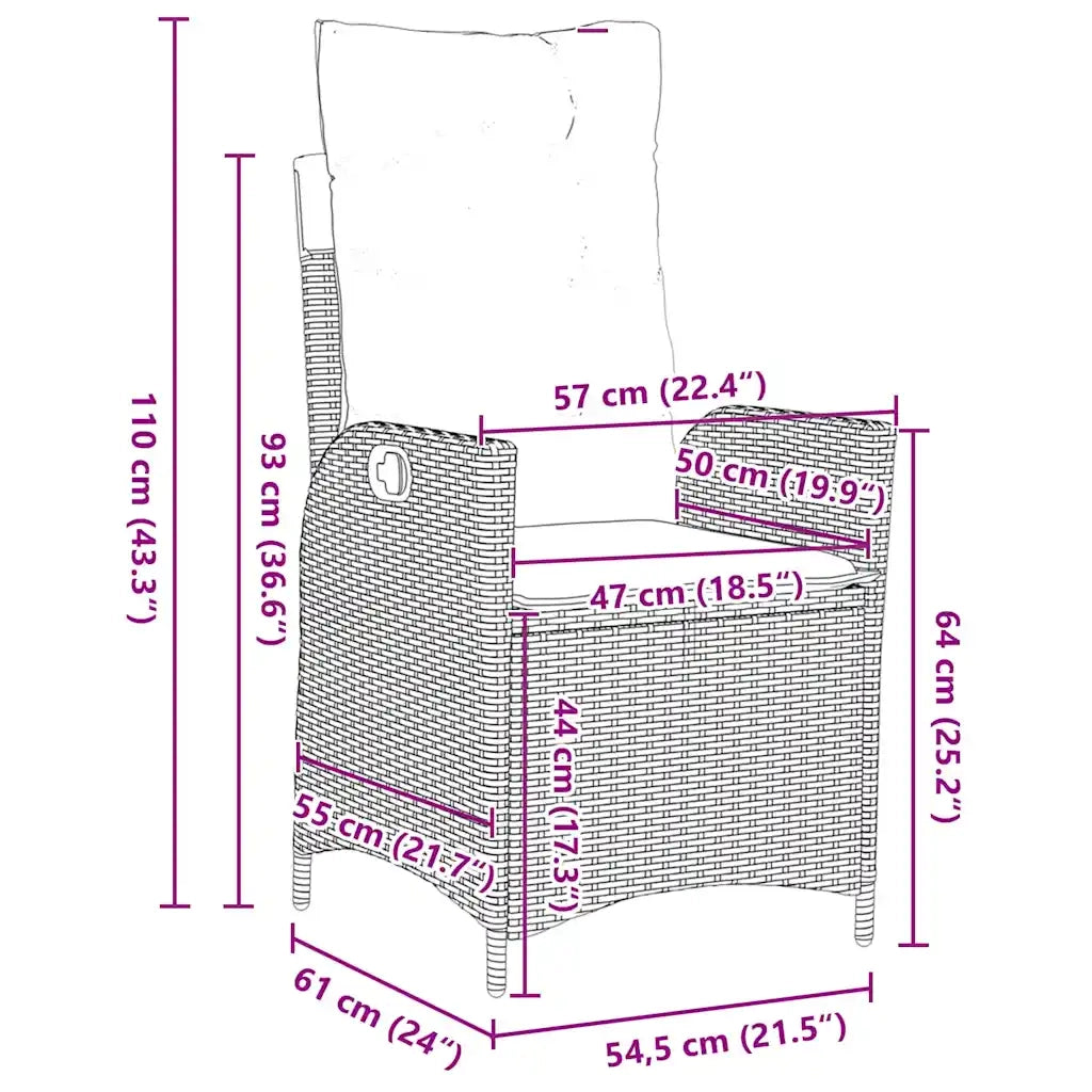 Set da Pranzo per Giardino con cuscino 7 pcs Nero polyrattan 3380482