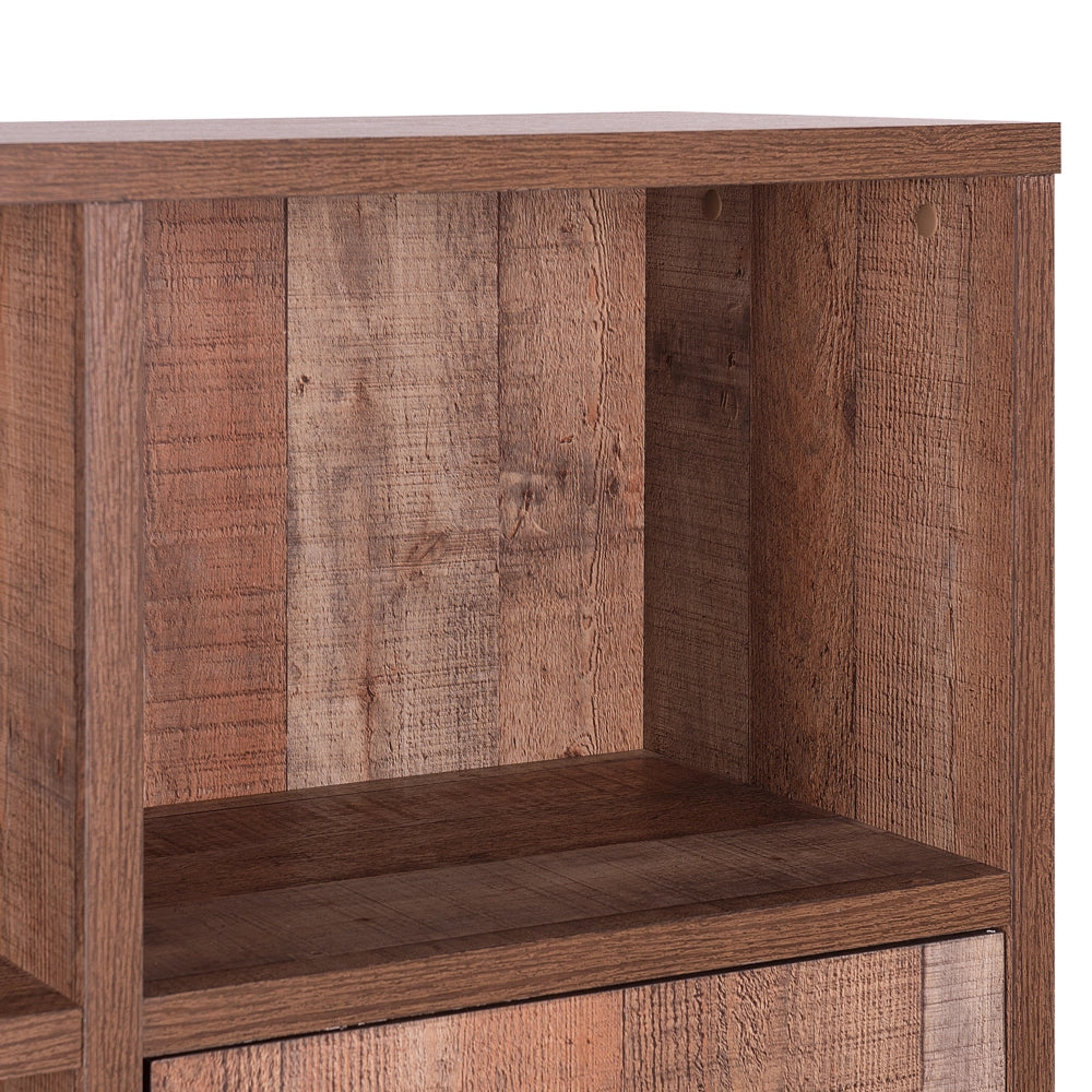 Libreria in Legno Chiaro con Gambe Nere 131 cm 2 Cassetti 1 Mobiletto 4 Ripiani Rustico