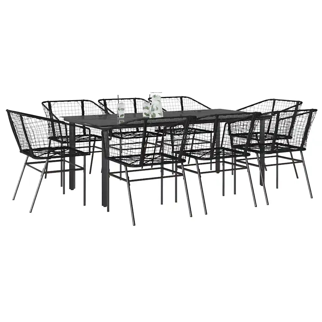 Set da Pranzo da Giardino 9 pz Polyrattan Vetro 3334589