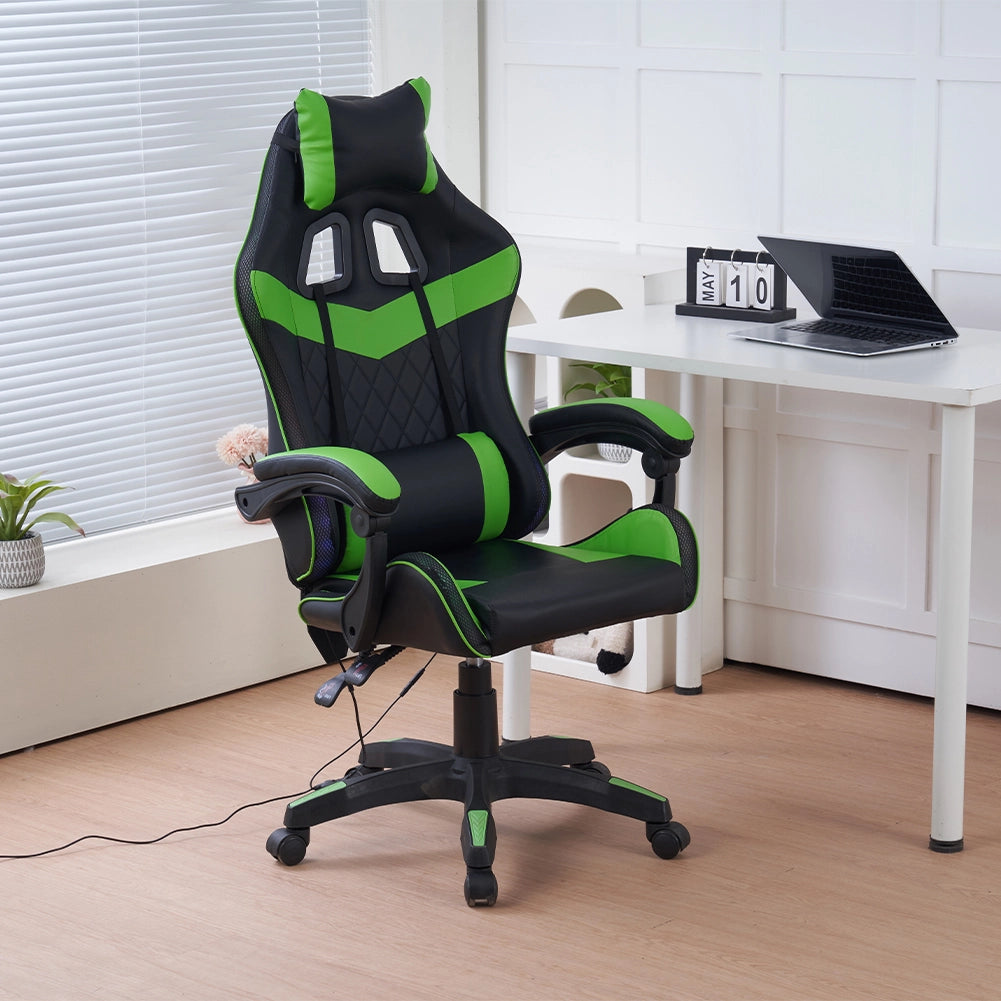 Sedia Gaming da Scrivania Verde e Nera con Led RGB Altezza Regolabile 106-116cm