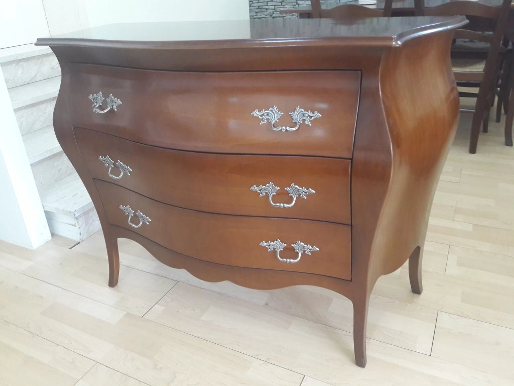 Comò classico bombato legno 3 cassetti tinta noce 118x50x85 - Mobili 2G