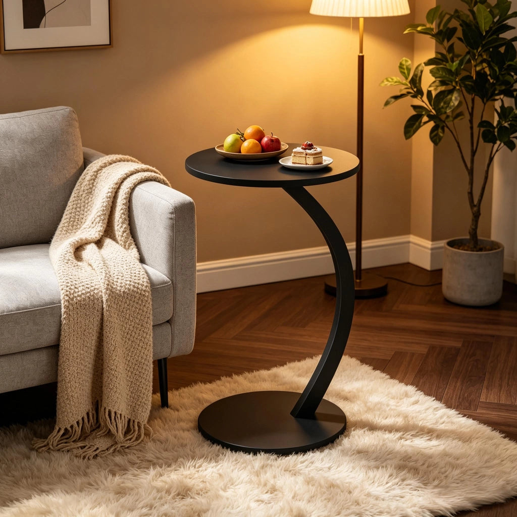 TAVOLINO C-Forma 40 x 64,5 cm Nero MDF e Metallo