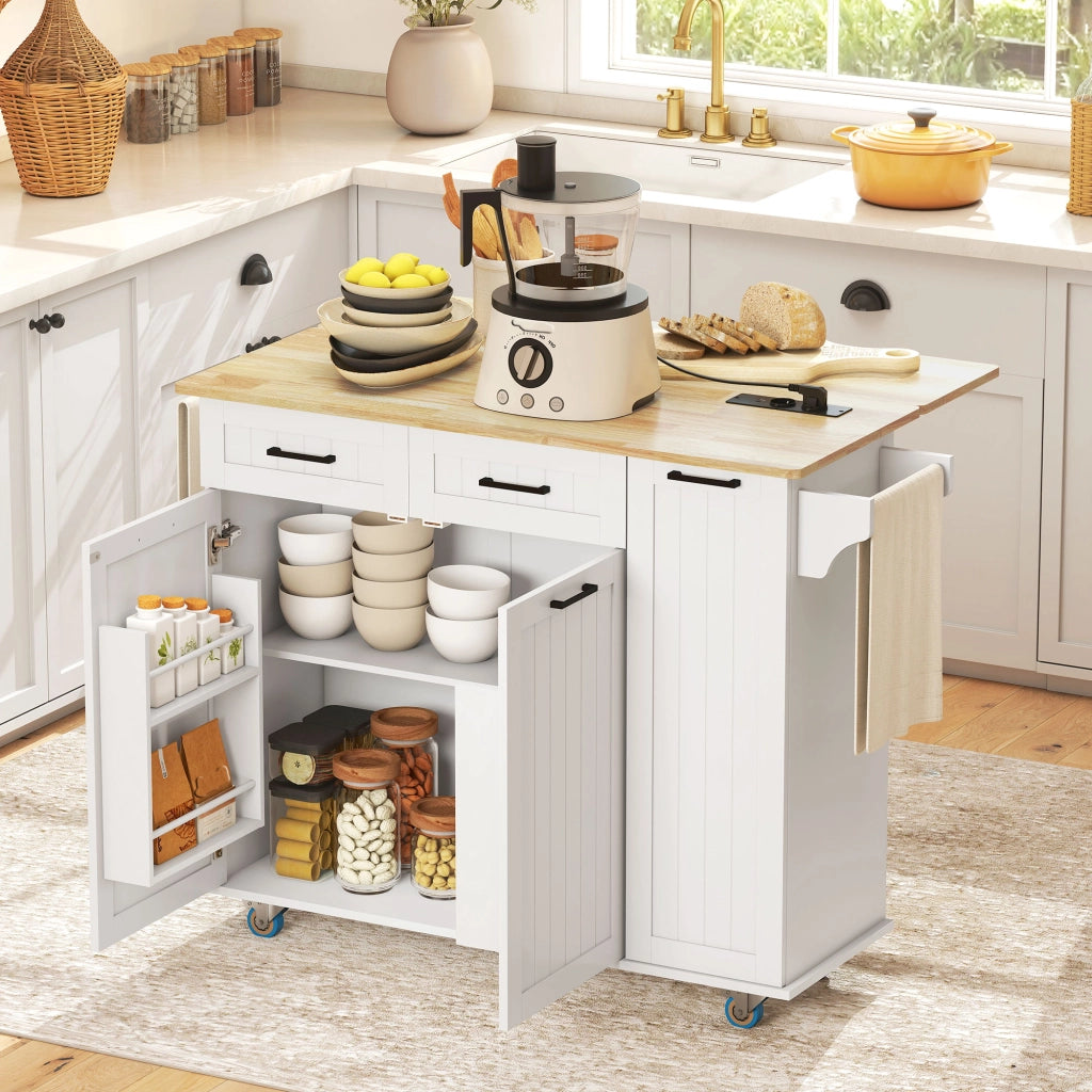 Tavolo da cucina mobile con presa e USB ¨C zephmum ¨C bianco