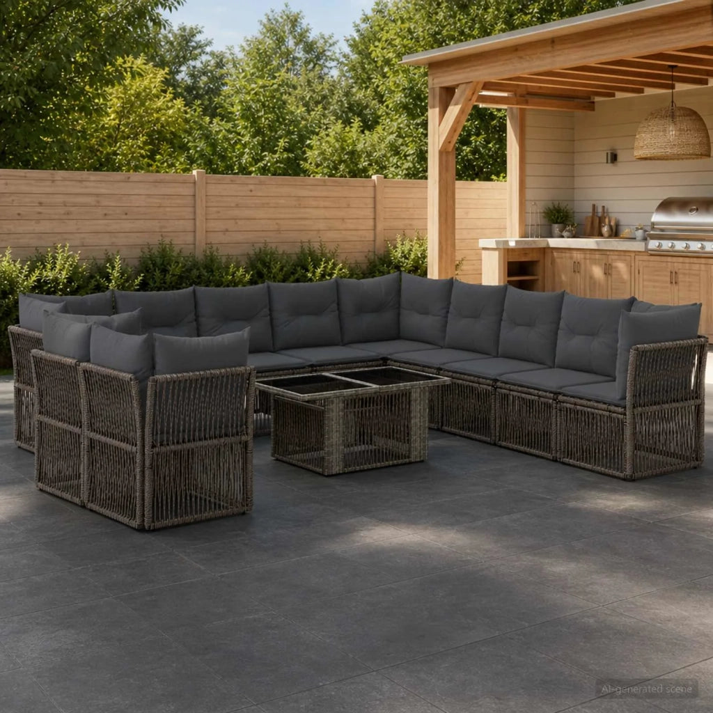 Set Divano da Giardino 12 pz Grigio polyrattan 3436496