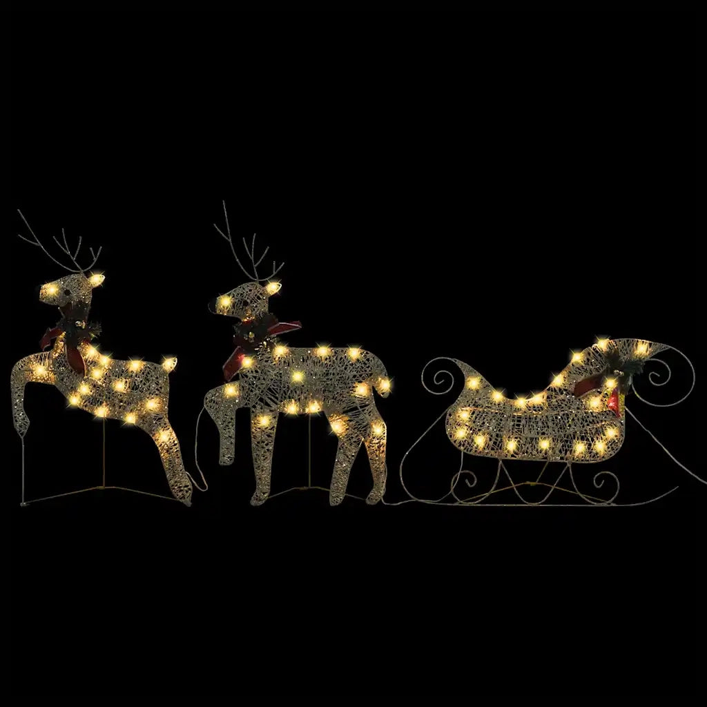 Renne e Slitta di Natale Decorazione per Esterni 60 LED Oro 289977