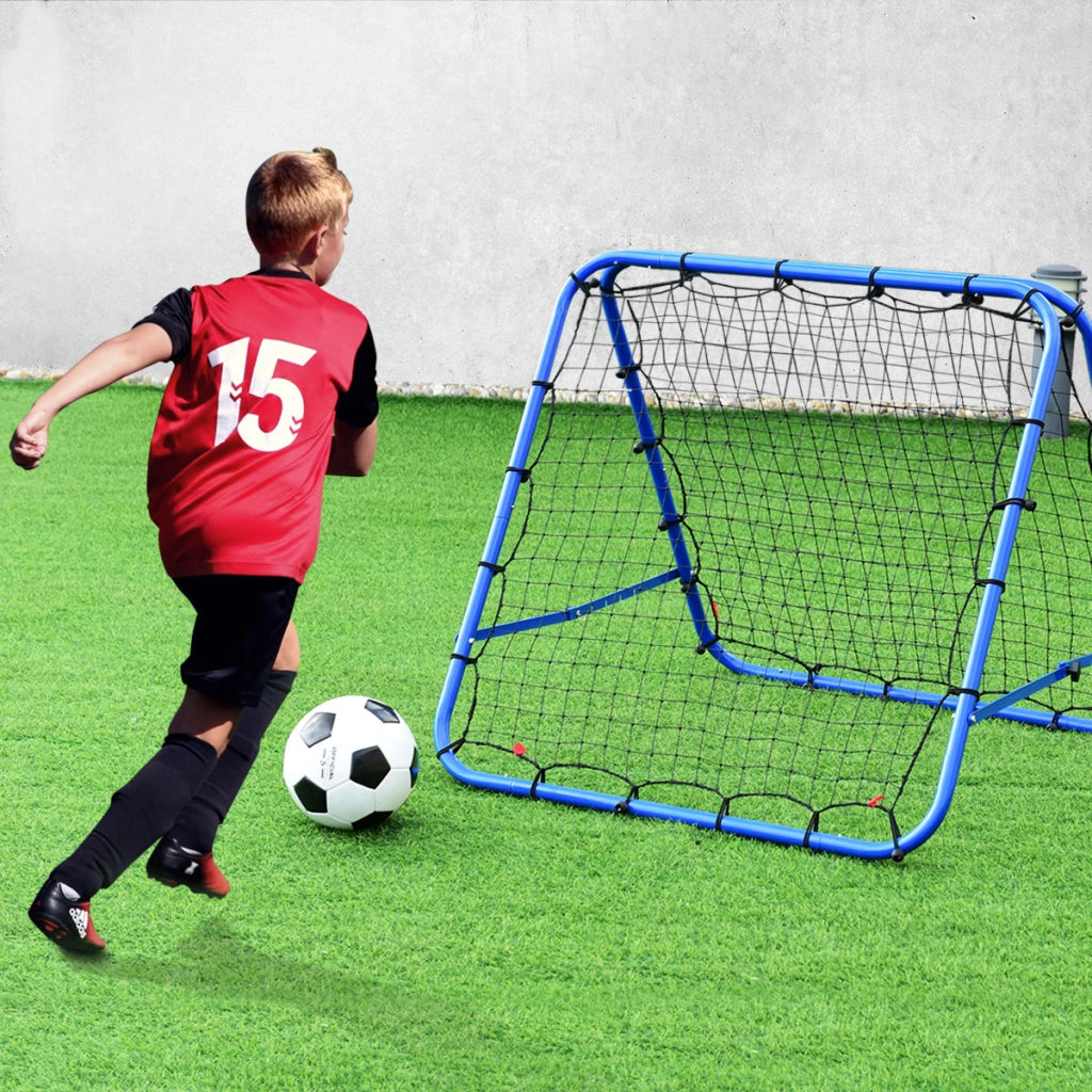 Rete di rimbalzo per calcio pieghevole con angoli regolabili, Rete di rimbalzo per calcio con picchetto u interno esterno Blu-Ricreazione outdoor