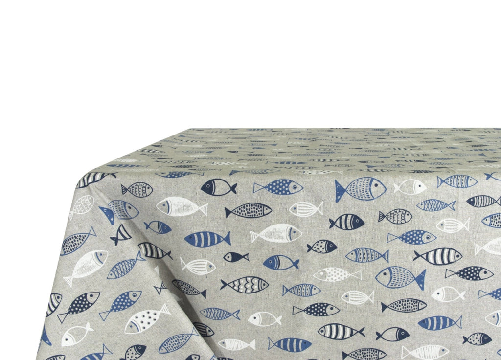 Tovaglia Salotto/Cucina In Tessuto Miros Made In Italy Marino Pesci Azzurro - 140x240 - Pesci