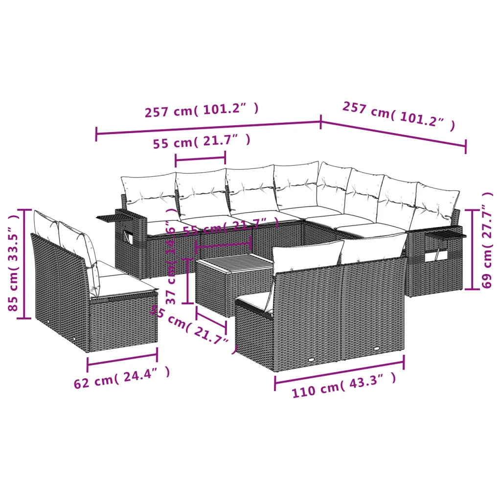 Set Divano da Giardino 12 pz con Cuscini Beige Misto Polyrattan 3256955