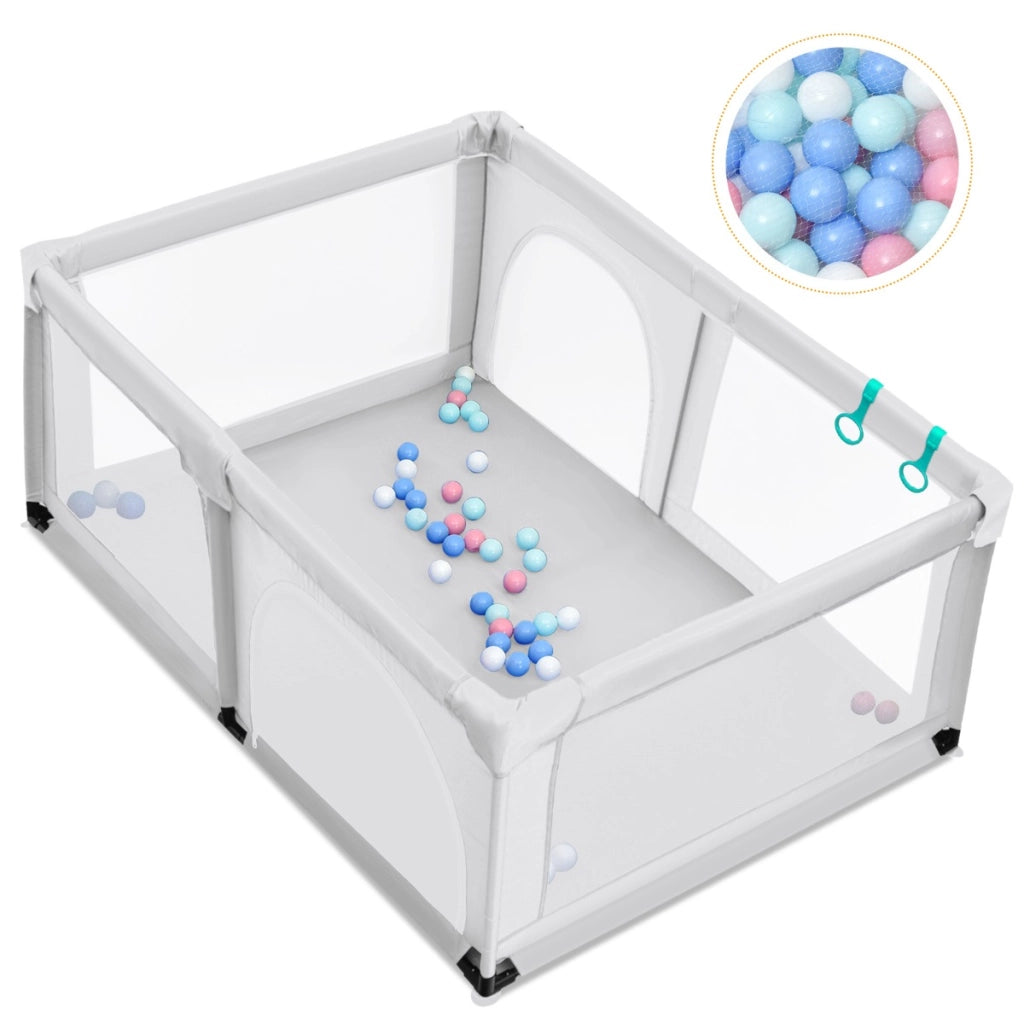 Box per bambini con cancello extra large e rete traspirante, Centro attivit¨¤ portatile per interno Grigio-Cancelletti di sicurezza