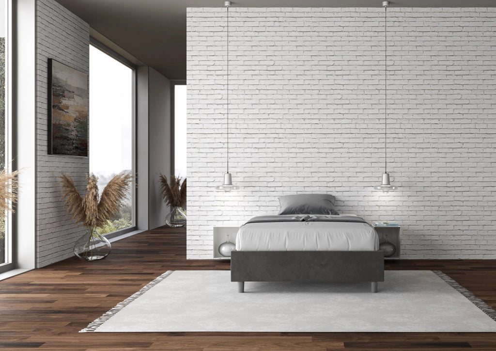 BS COM Letto singolo senza rete imbottito 100x200 microfibra grigio
