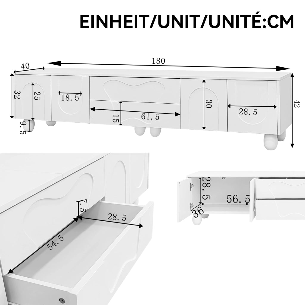 Cassettiera per TV bianca in truciolare lunghezza 180 cm