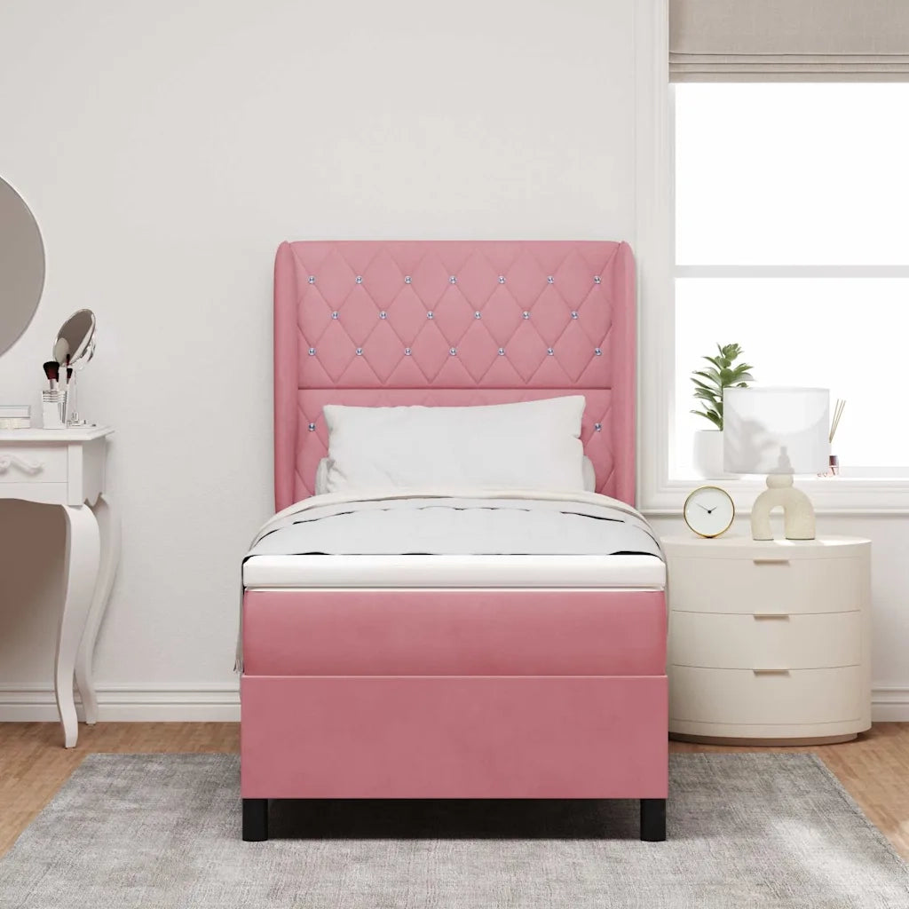 Letto a molle con materasso Rosa 200 x 90 cm Velluto 3340861