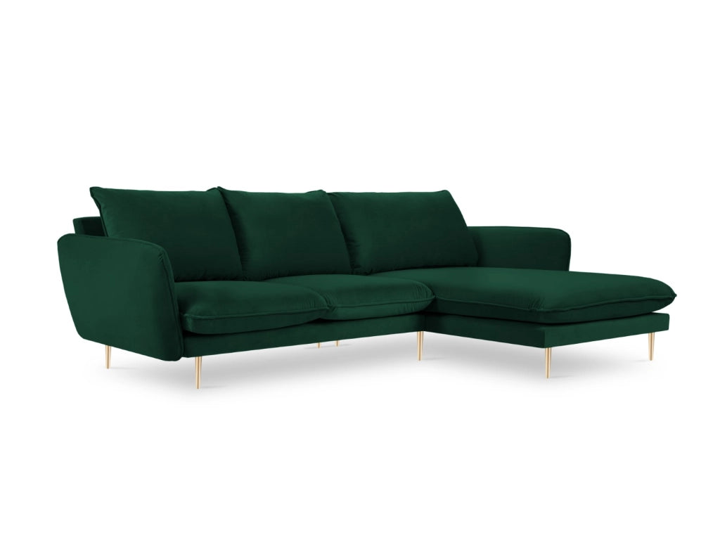 Cosmopolitan Design - Divano angolare destro "Vienna" 5 posti in velluto verde bottiglia 