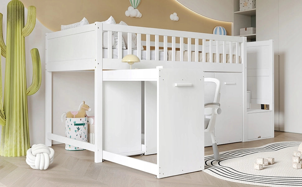 Letto a castello con scrivania e armadio - Xylo - 90x200 - Bianco