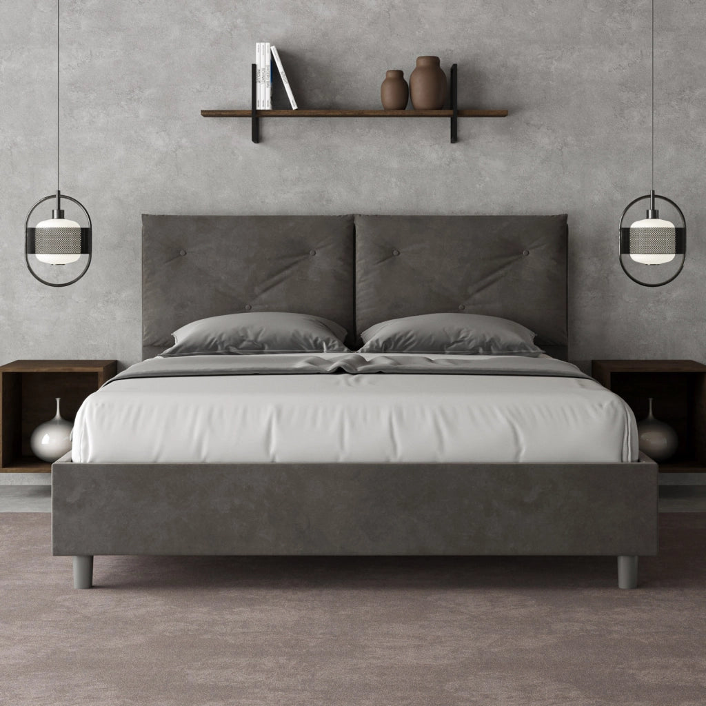BS COM Letto queen size contenitore imbottito 150x190 microfibra grigio Large