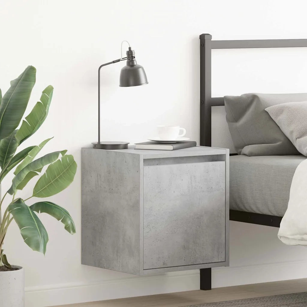 Set di 2 Comodini | Armadio da Notte | Mobiletto da notte a Muro Grigio Cemento 38x34x40 cm