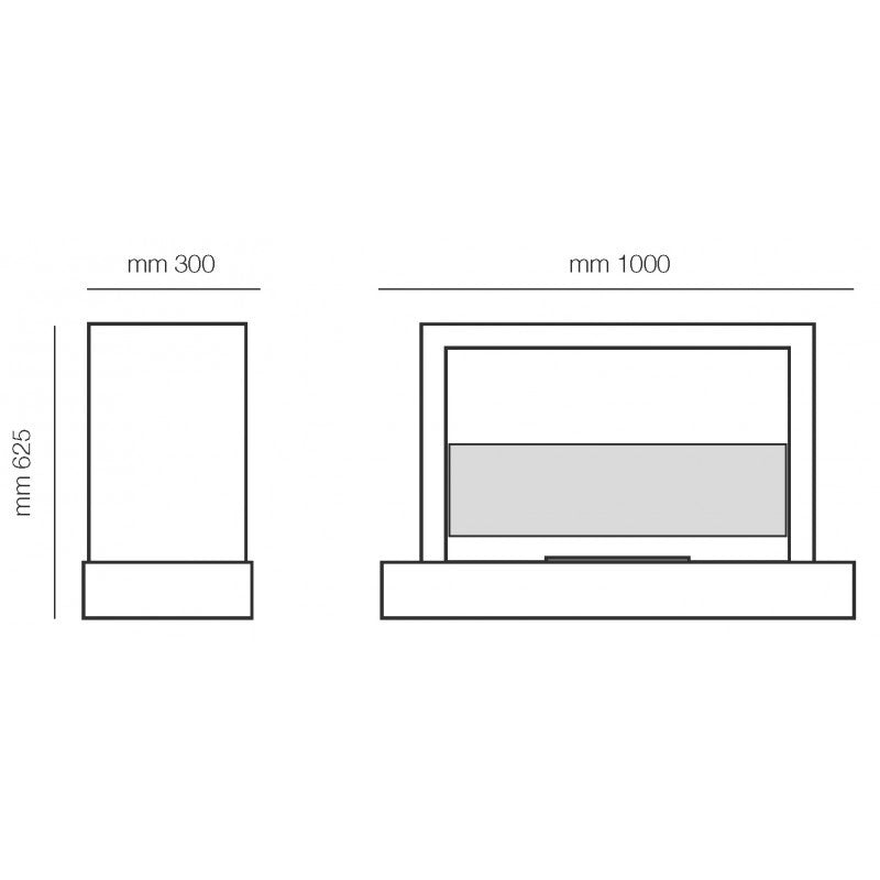 Biocamino da pavimento Roma Nero 2,5 kW – vetro frontale, dimensioni 100×62,5×30 cm, effetto scenico – Tecno Air System