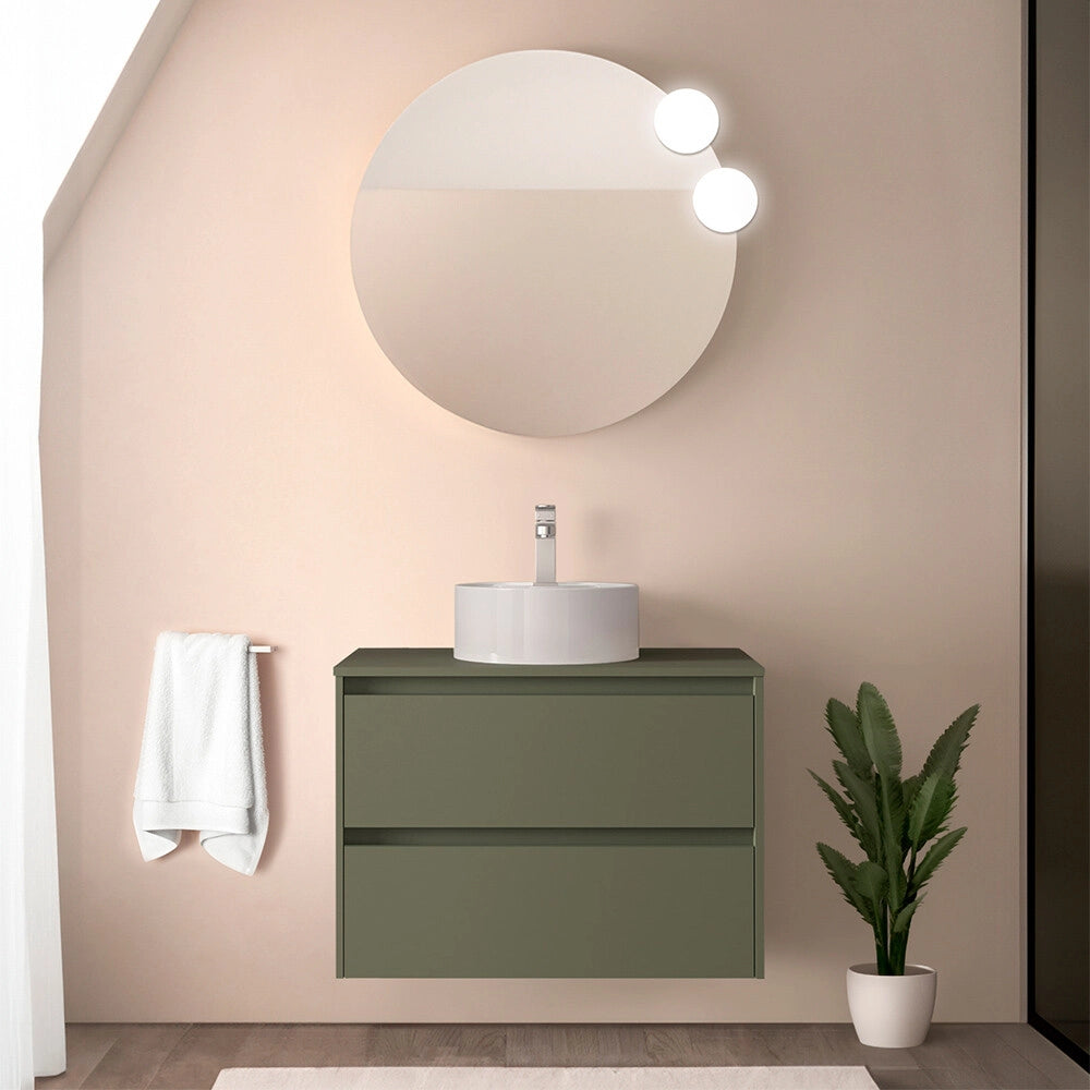 Mobile bagno sospeso 80 cm verde satinato con top per lavabo da appoggio Gaya