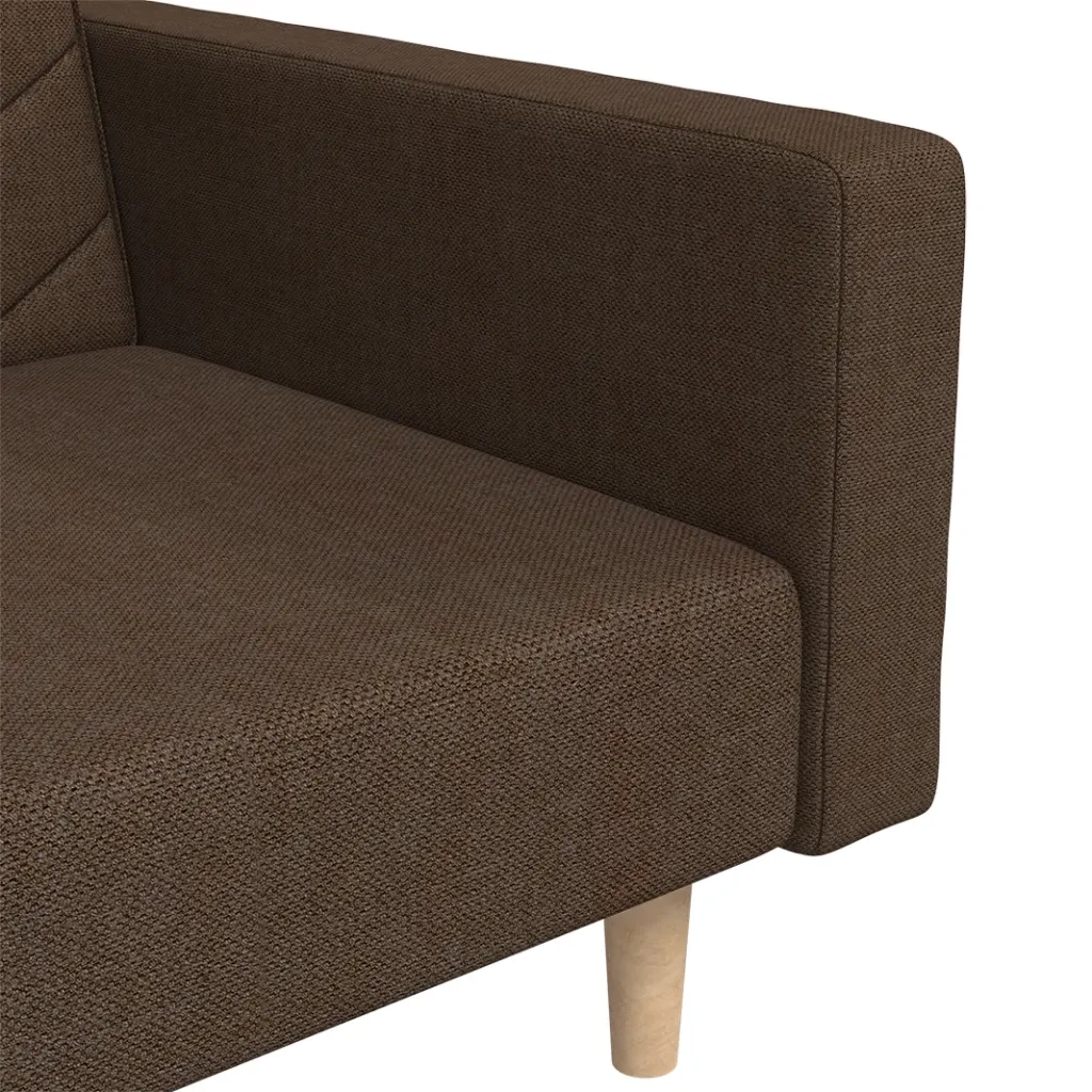 Divano Letto a 2 Posti con 2 Cuscini Marrone in Tessuto 375903