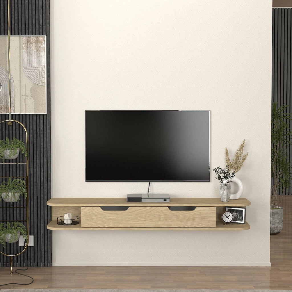 Mobile Porta TV Karjali da Parete con Anta a Ribalta 150 x 30 x 19 cm - Effetto Rovere [en.casa]