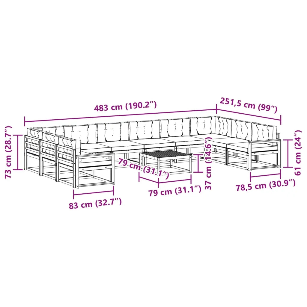 Set di divani da esterno 11 pz Bianco e Crema 3387144