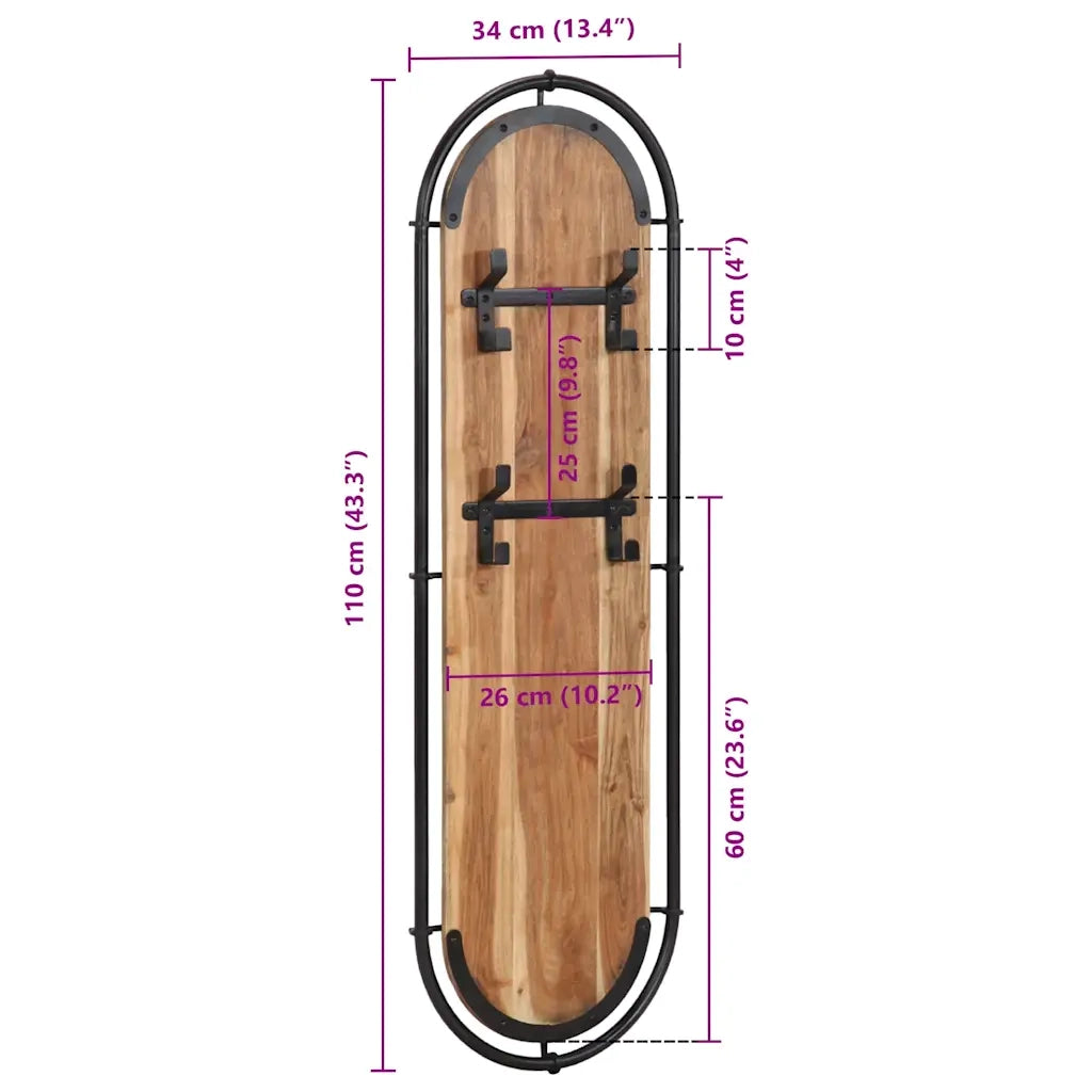 Appendiabiti da Parete con 4 Ganci 2pz Legno Massello Acacia 4013504