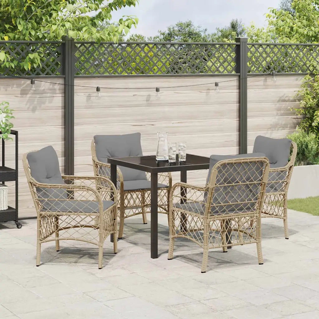 Set da Pranzo per Giardino con cuscino 5 pcs Beige polyrattan 3380233