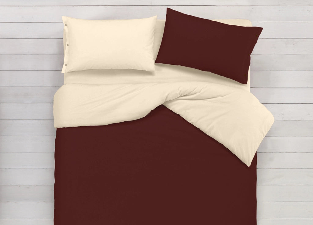 Copripiumino In 100% Cotone Double Face Panna/Marrone - Singolo - Panna-Marrone
