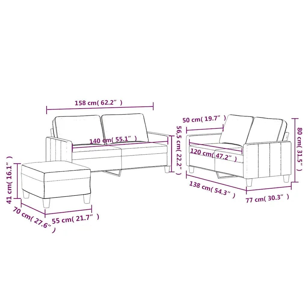 Set di Divani 3 pz con Cuscini Blu in Velluto 3201515