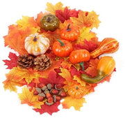 Set di Zucche Artificiali - 8 Zucche Diverse - 30 Foglie di Quercia - 10 Noci - 2 Mele di Ciliegio - Decorazione Autunnale