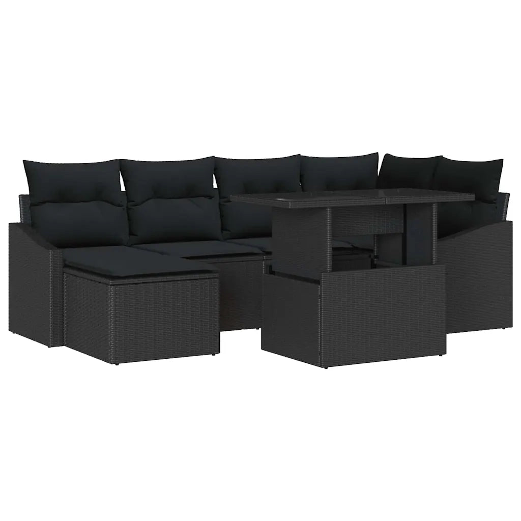 Set Divano da Giardino con cuscino con archiviazione 7 pcs Nero 3357776
