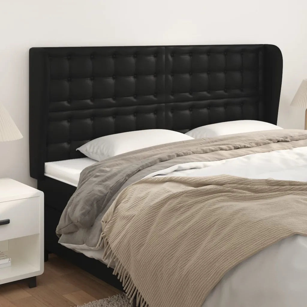 Testiera ad Orecchio-Testata con Orecchie Nera 183x23x118/128 cm in Similpelle 811333