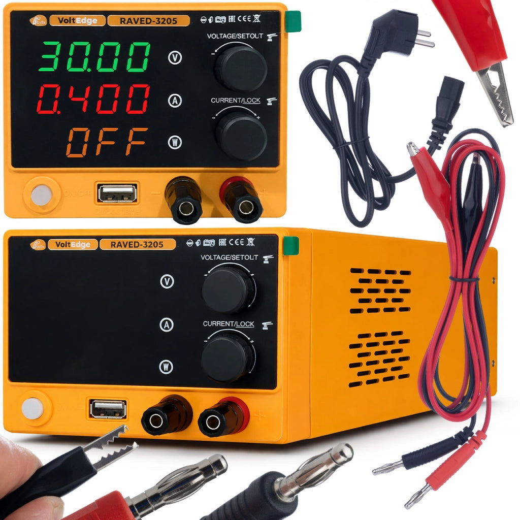 Zasilatore da Laboratorio RAVED-3205 – 0-32V 0-5A | USB QC 18W | Display Digitale | Protezione ROSFIX