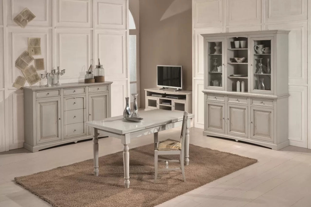 Cristalleria in legno 3 ante laccata grigio patinato misura l.170 p.46 h.215 - Mobili 2G