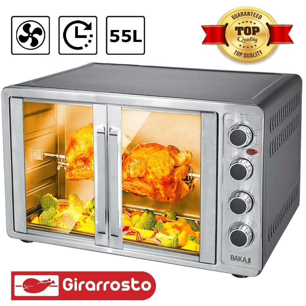 Forno Fornetto Elettrico Ventilato 55 lt 2200 W Luce Doppia Porta Girarrosto