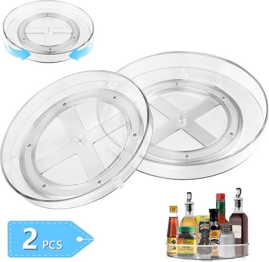 Piastra di rotazione e sostegno erbe - contenitore erbe - 2 pezzi - plastica trasparente - 27 + 23,5 cm
