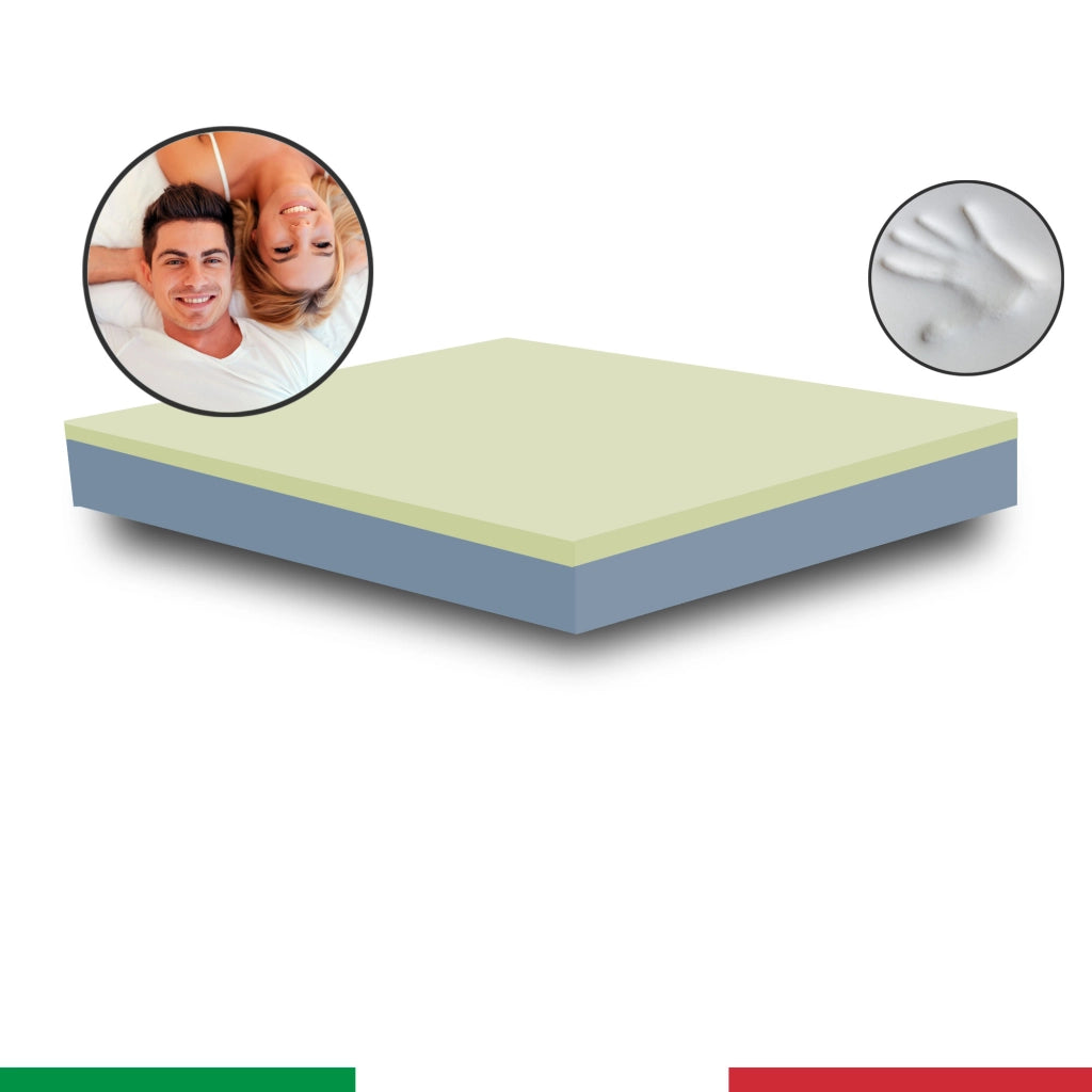 Materasso Memory 190x200, materasso Semirigido dal doppio comfort ALTO 20 CM, Materasso dispositivo medico con DUE cuscini promo, MEMORY NATURE 