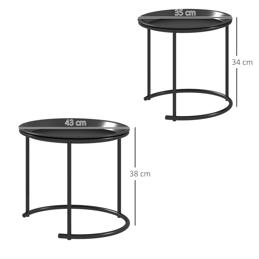 Set 2 tavolini da caff¨¨ rotondi impilabili ¨C Xylo ¨C acciaio nero ? 43 e ? 35 cm