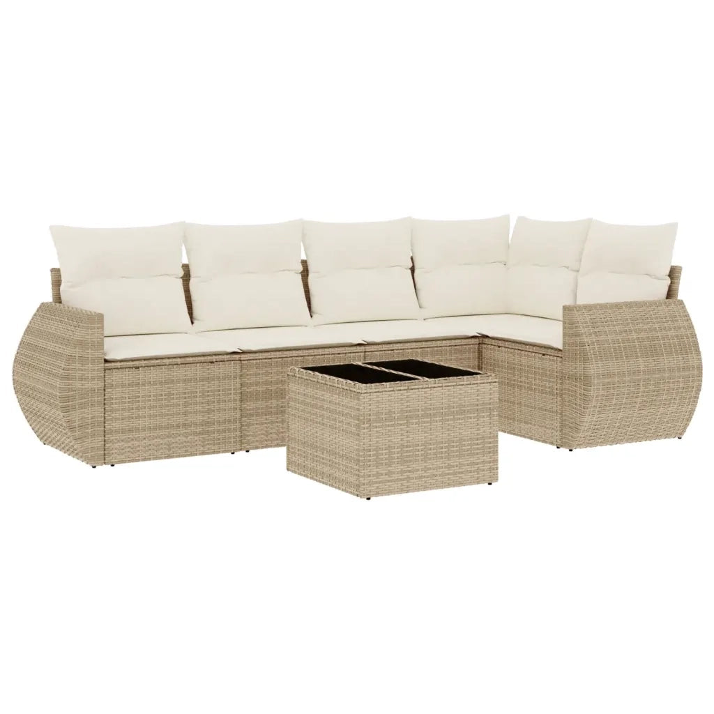 Set Divano da Giardino 6 pz con Cuscini Beige in Polyrattan