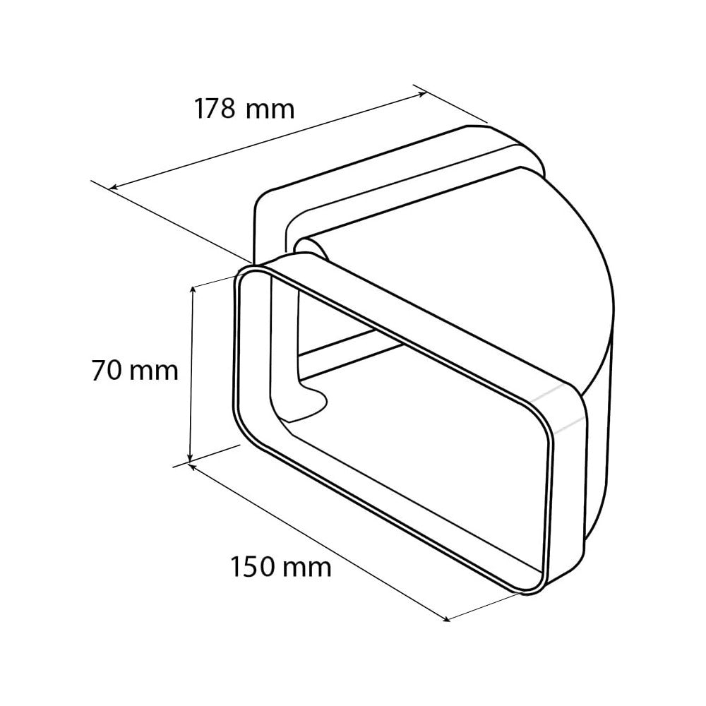First 150x70mm a 90° curva gomito orizzontale ff per tubi rettangolari aerazione cappa