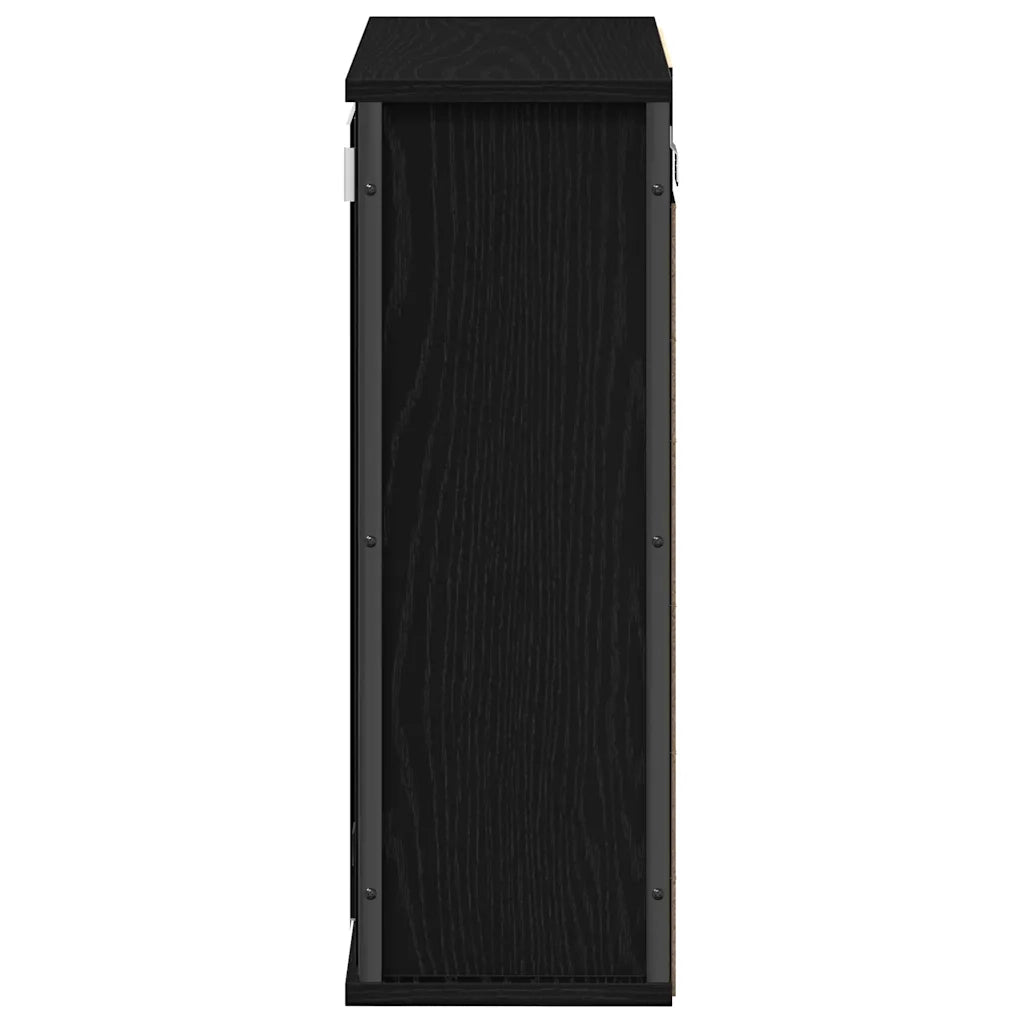 Pensile da Bagno con Specchio-Mobile bagno con specchio Rovere Nero 50x21x60 cm